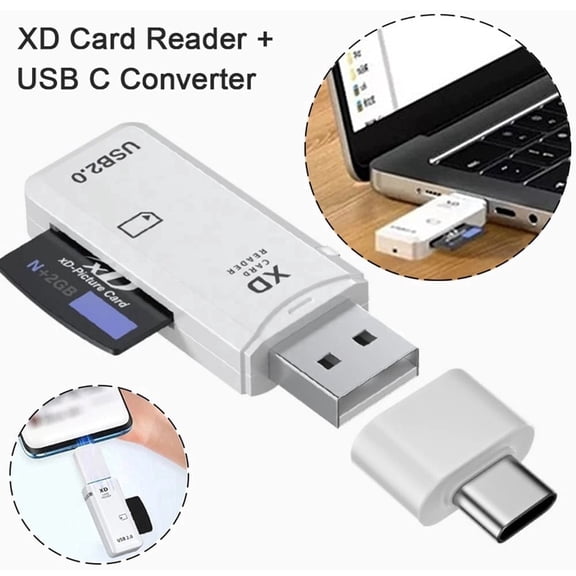 XD Picture Card Reader, USB 2.0 Memory Cards Adapter for Olympus Fuji Cameras, USB A to USB C Converter for PC Tablet and Smart Phones