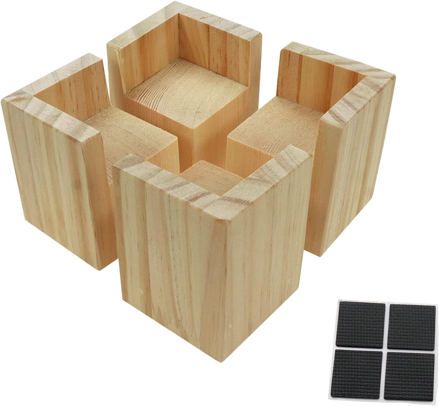 XD-Set of 4 Bed Risers Furniture Square Risers 2 Inches Wooden Solid ...