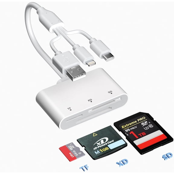 XD/TF/SD to Reader with -C, -A, - 3in1 SD MicroSD xD-Picture Card Reader, OTG SD Card for Smartphone/ 17/16/15/14/13//PC///Camera