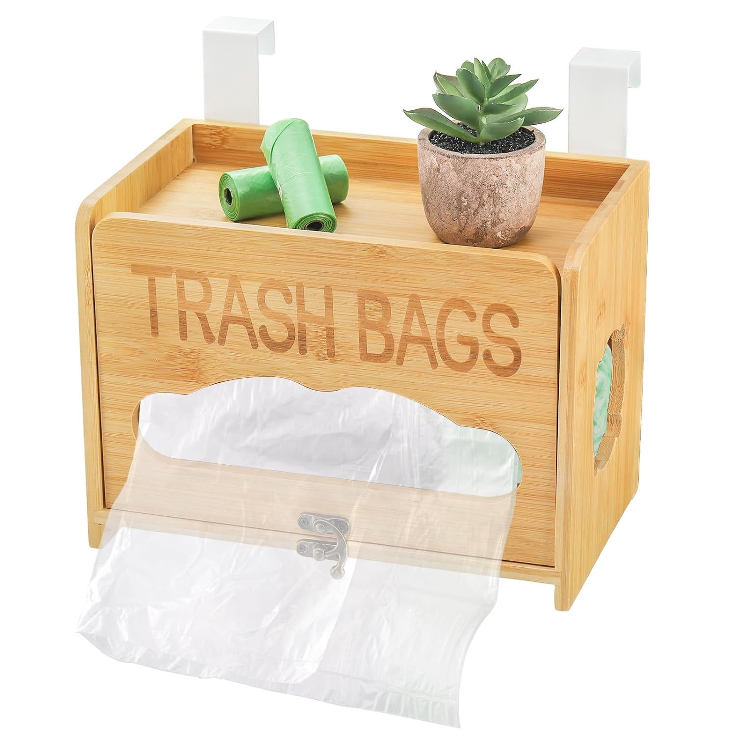 Trash Bag Holder With Bamboo Top – Under Sink Organizer, 2-Shelf Dispenser For XL/L Bags (Black)