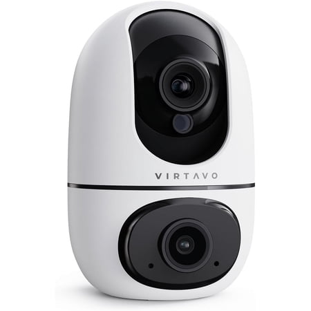 XD1 Indoor Security Camera, Dual-Lens & Split View, 360° PTZ Baby Monitor & Pet Cam, Motion Tracking, 2-Way Audio, Night Vision, Cloud/SD Storage, Phone App, 2.4GHz WiFi