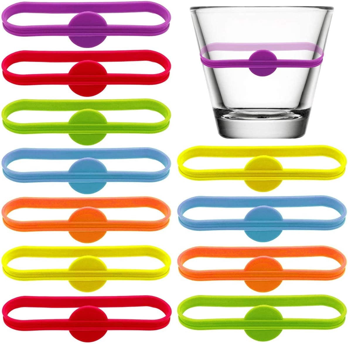 12pcs Silicone Drink Markers - Wine Glass Tags For Parties, Reusable Cocktail Identifiers, Multicolor