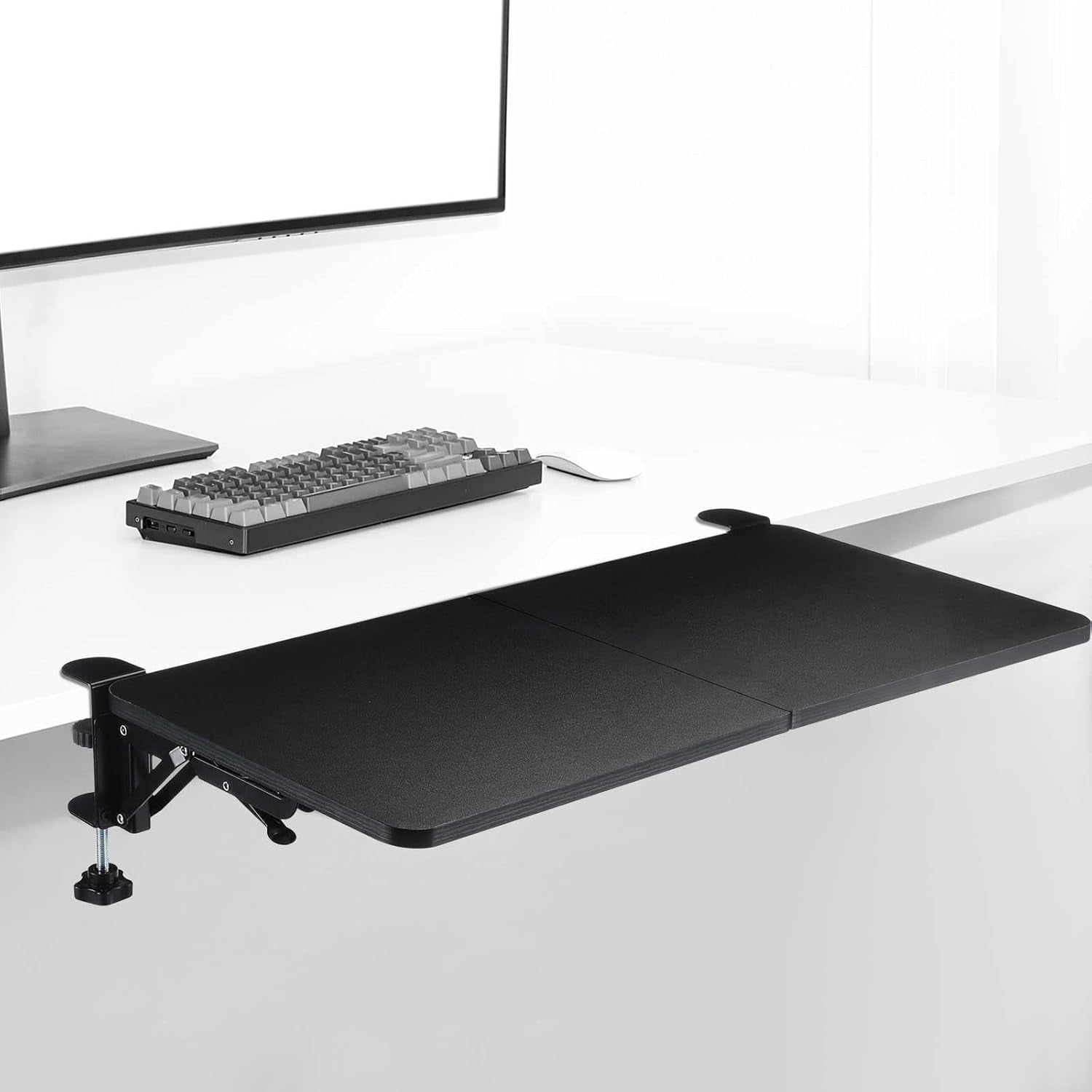 Clamp On Desk Extension Foldable Keyboard Tray Desk Extender - Ergonomic Clamp-On Armrest For Office & Home Desk Extender White - View #4
