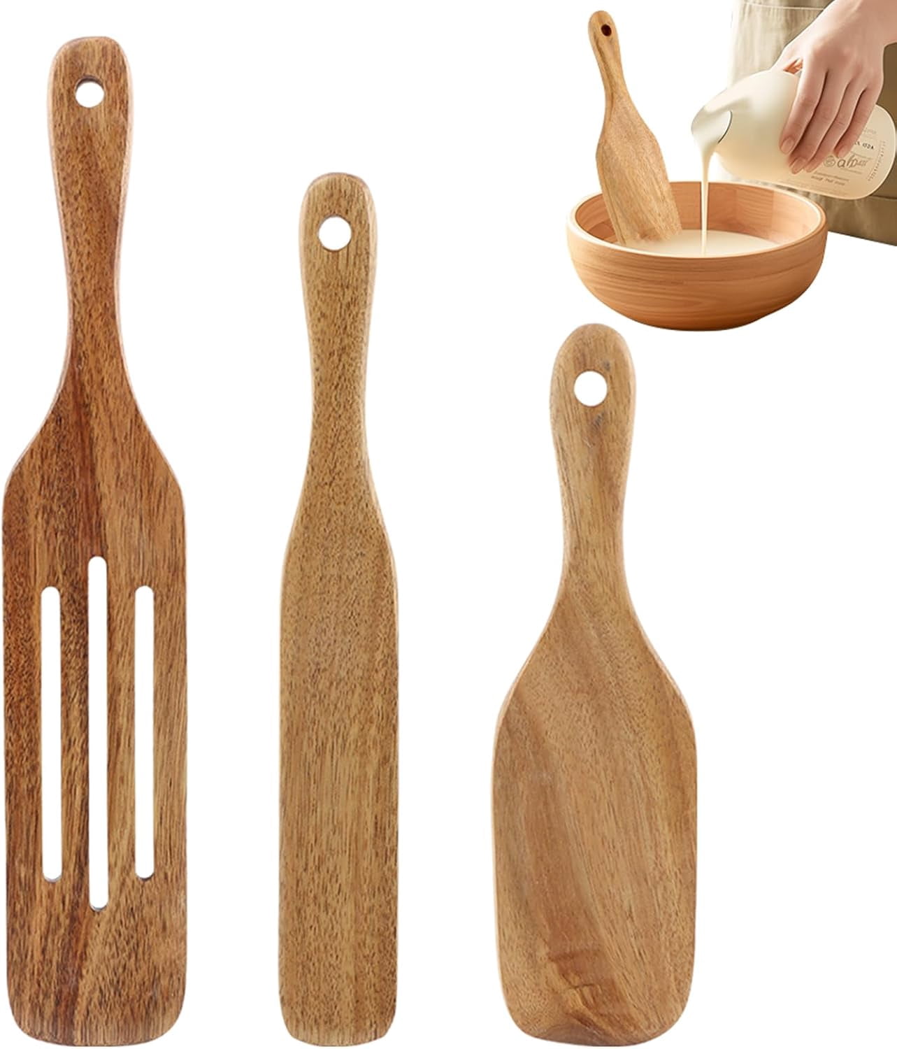 XD3-2Pack Wooden Spurtles Spurtle for Sourdough Starter Natural Teak ...