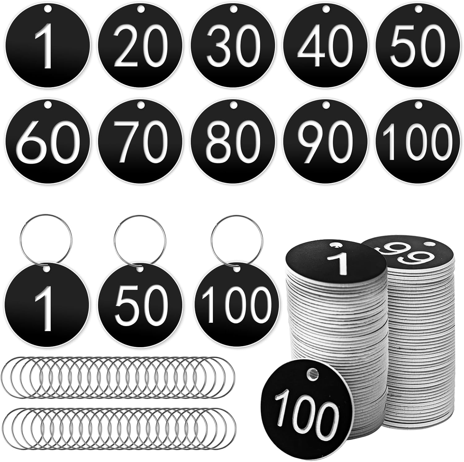 CD4-1-100 Number Tags, 35mm Engraved Round Numbered Marking ...