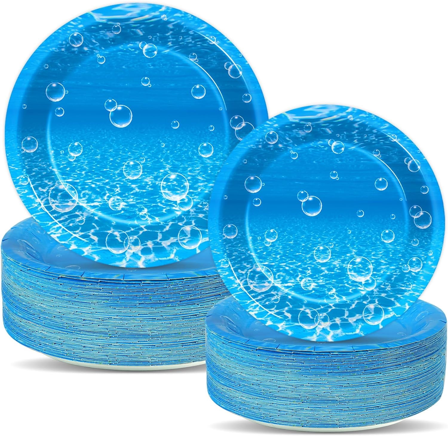 XD4-100 PCS Ocean Sea Themed Party Paper Plates Under the Sea Bubbles ...
