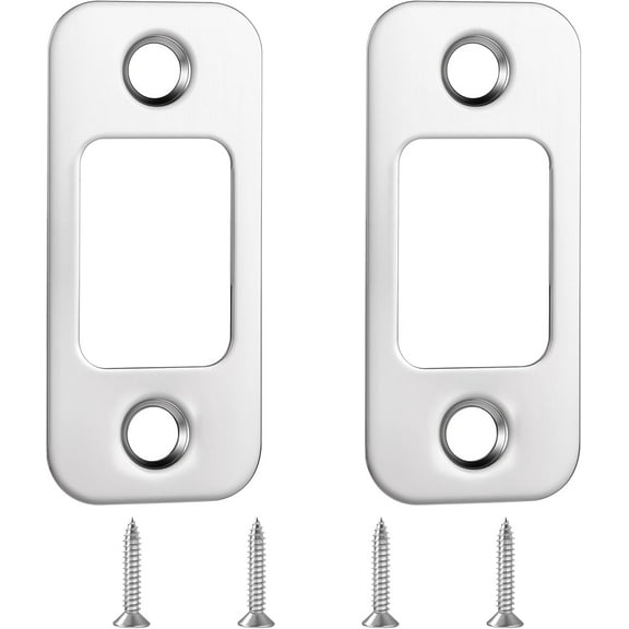 XD4-2 Pack Deadbolt Strike Plate, Adjustable Door Strike Plate, 1" x 2-1/4" Strike Plates for Interior Doors, Round Corner Door Backplate with 4 Screws, Stainless Steel, Steel Color*04