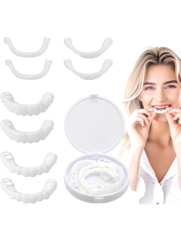 CD4-2 Pairs Teeth Covers with Top and Bottom Fake Dental for Broken or Missing Teeth Confidence Smile Fake Dentures for Men Easy-to-Use Smile Enhancement Covers and Storage Box*04