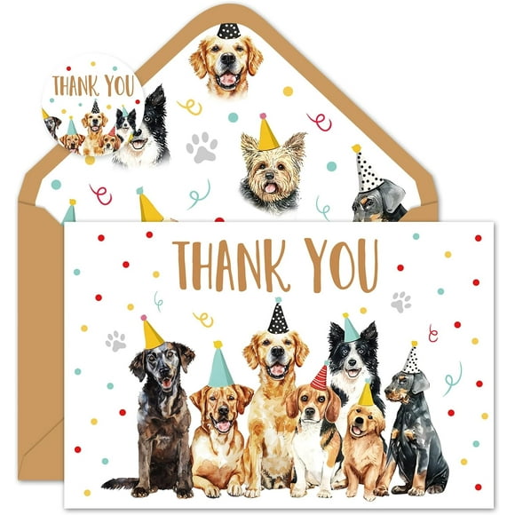 XD4-24 Pack Dog Thank You Cards Cute Dog Paw Print Dot Note Cards with Envelopes Stickers Puppy Greeting Blank Cards for Birthday Baby Shower*04