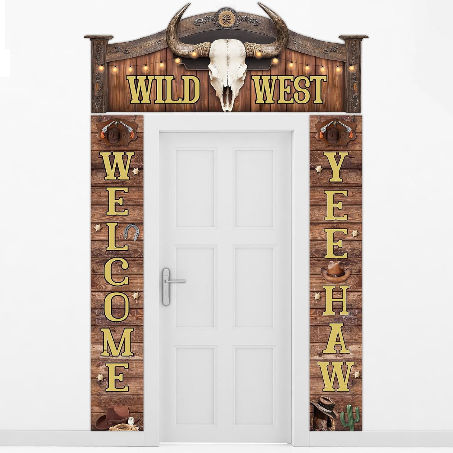 XD4-3 Pcs West Cowboy Door Decoration Wild West Party Decor Cowboy Rodeo Banner Saloon Welcome Yee Haw Porch Sign Rustic Western Hanging for Bar Birthday New Year Photo Booth Props*04