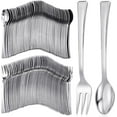 thumbnail image 1 of CD4-300 Pieces Plastic Mini Appetizer Forks and Spoon 4.53 Inch Stainless Steel Finished Silver Disposable Silverware Heavy Duty Plastic Tasting Dessert Tableware for Party (Spoon*04, 1 of 7