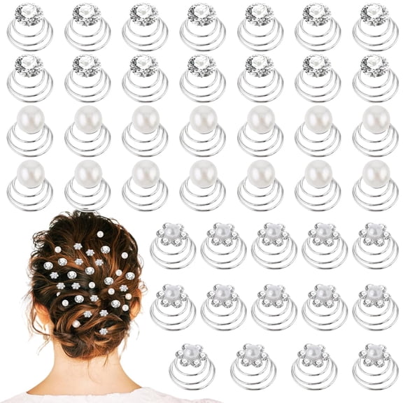 XD4-36Pcs Rhinestone Spiral Hair Pins Crystal Twisters Spiral Set Hair Gems Hair Clips Diamond Hair Spiral Clips Pearl Swirl Hair Pins For Wedding Bridal Prom Party For Women*04