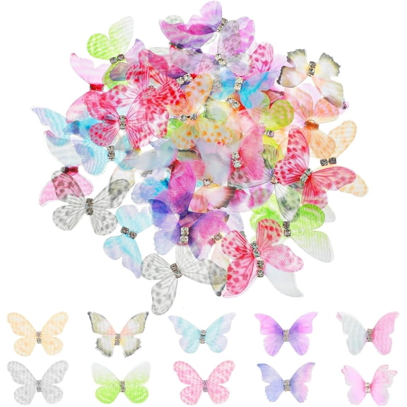 XD4-60 Pcs Butterflies for Crafts, Organza Butterfly Colorful 2-Layers Butterfly Appliques 3D Butterfly Wall Decor DIY Butterfly Ornament Decorative Butterflies for Wedding*04