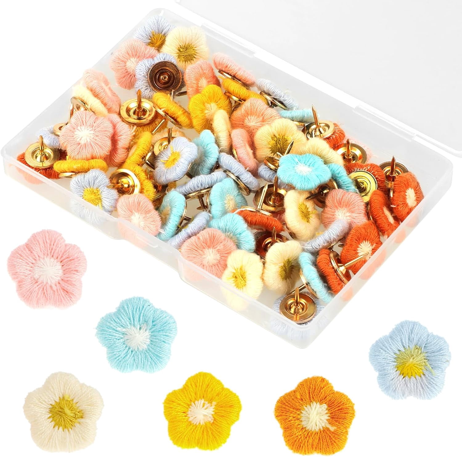 XD4-60Pcs Flower Push Pins, Cute Thumb Tacks for Cork Board Bulletin ...