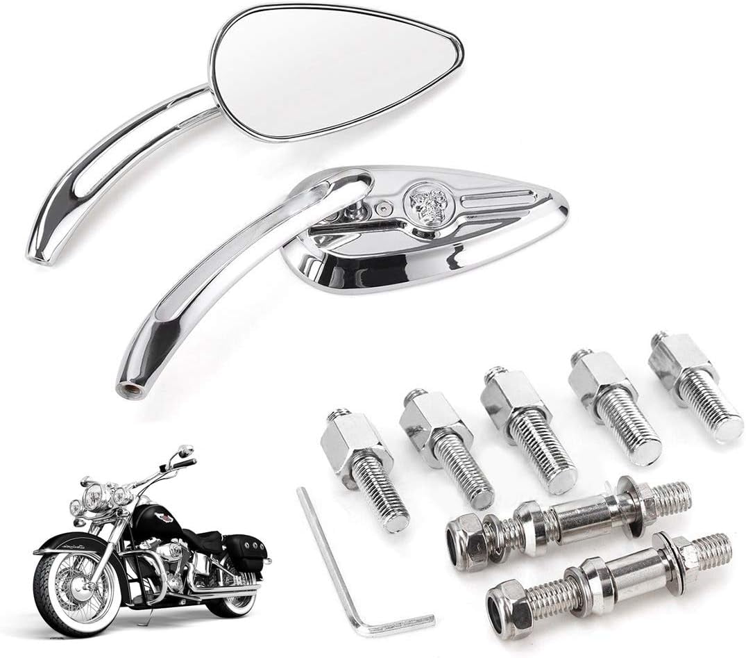 XD4-8mm/10mm Rearview Side Mirrors Chrome Skull Teardrop Aluminum Replacement for Harley Dyna Electra Glide Motorcycle Left & Right*04
