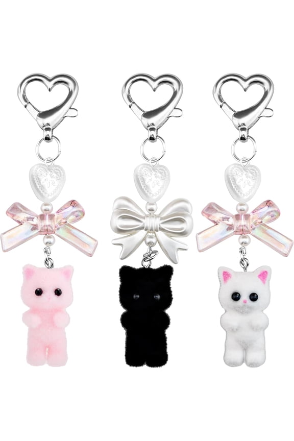 XD4-Cat Keychain 3PCS Calico Critter Keychain Cute Keychain Black Cat Decor Furry Fuzzy Cat Keychain Suitable for Women Men Teen Boys Girls Handbag Wallet Charms*04