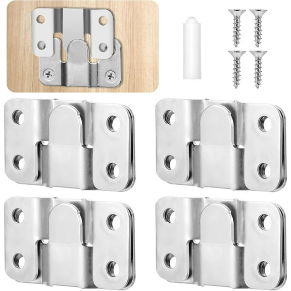 XD4-Flush Mount Bracket 4 Pairs Interlocking Flush Mount Bracket with Screws Headboard Wall Mounting Brackets Large Picture Hanger Hanging Buckle Furniture Connector Sectional Couch*04