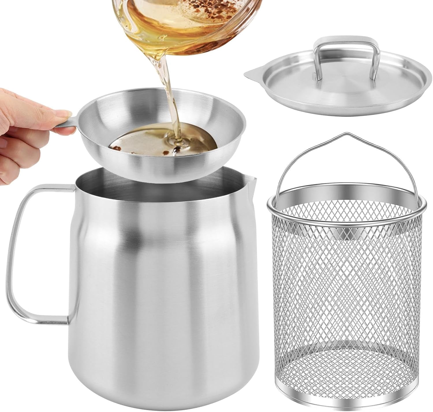 XD5-2L Stainless Steel Oil Filter Pot, Large Capacity Bacon Grease ...
