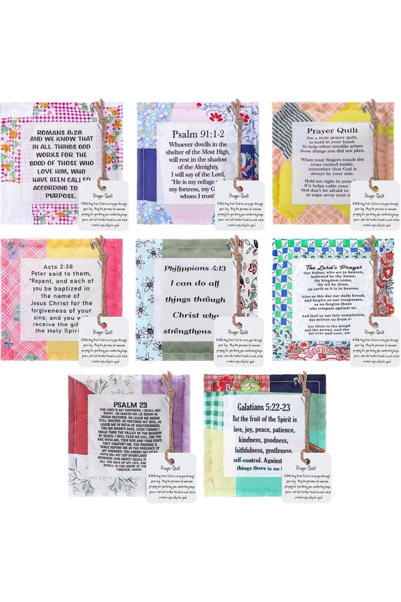 XD5-8 Pack Prayer Quilt with Cross Inside Squares Pocket Mini Scripture Prayer Quilt for Friend Family Colleague Encouragement Gift(Stylish Style)-5
