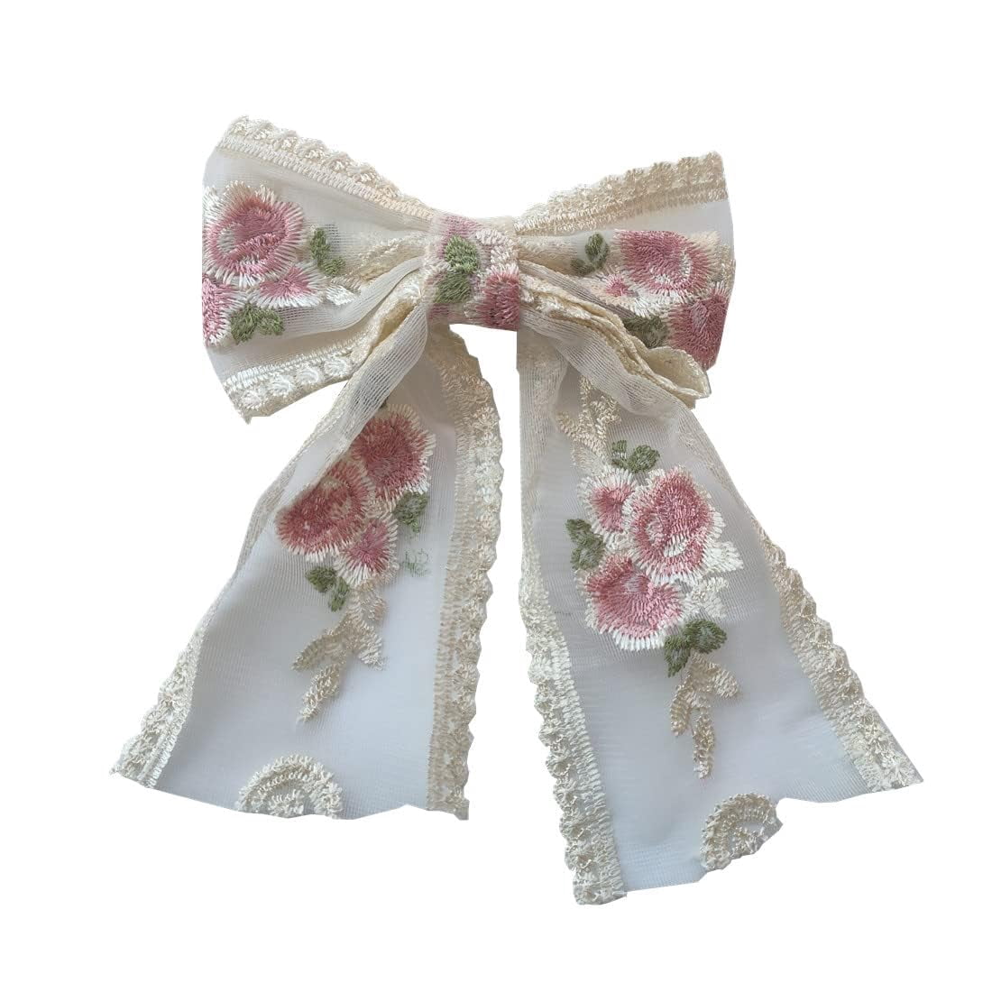 CD5-Beige Large Lace Bow Hair Clip for Women, Double Layer  display picture 1