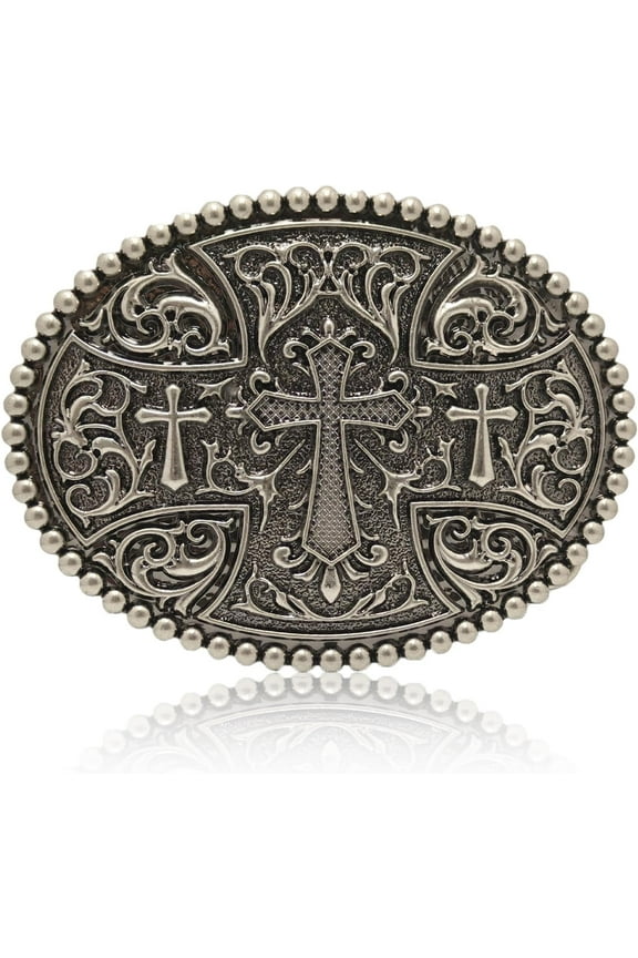 CD5-Cross Belt Buckle Big Vintage Christian Cowboy Buckles for Men Heavy Duty Gunmetal Oval Belt Buckle with Celtic Pattern Huge Belt Buckles for Men's and Women's Belts-5