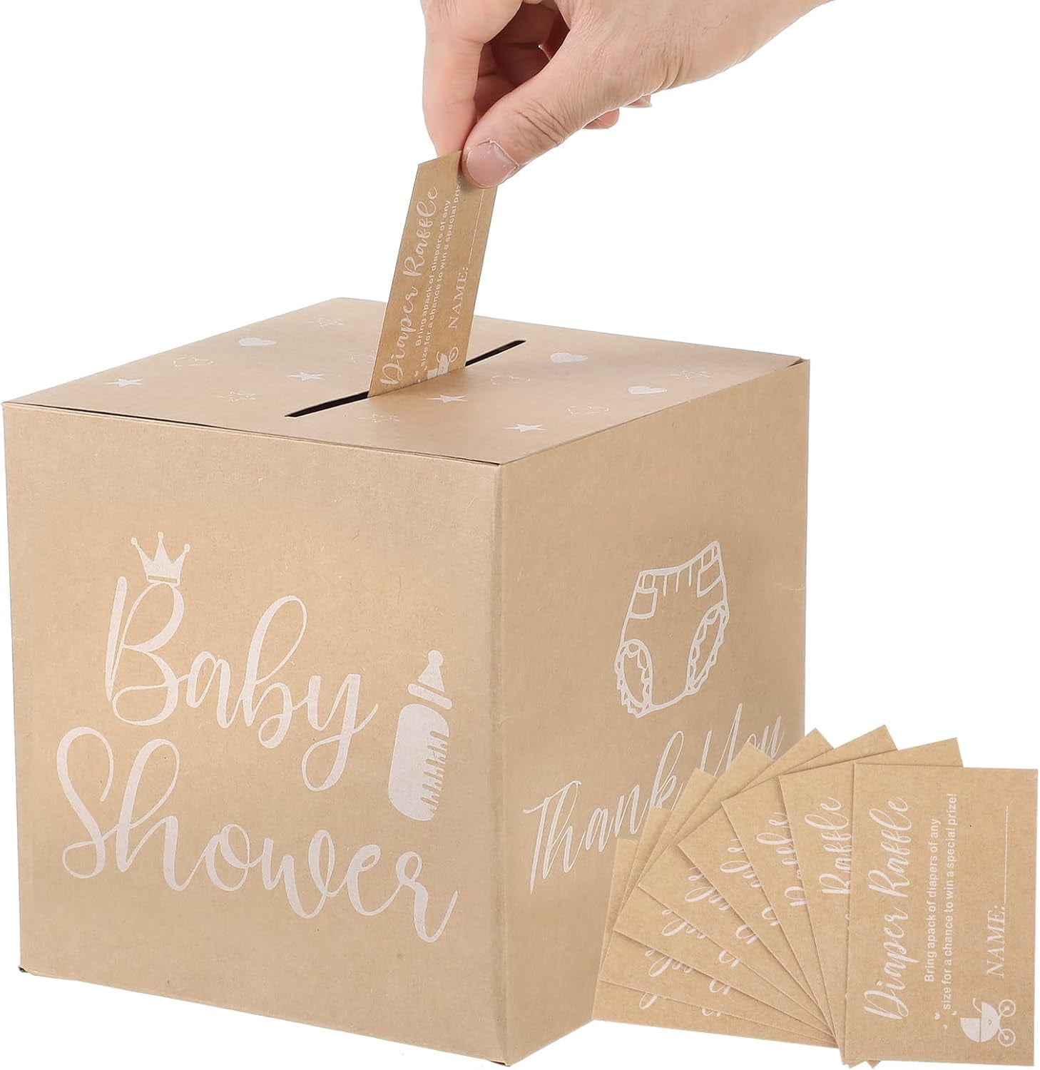 Funrous 50 Windel-Tickets Mit Box Für Babyparty – Tombola-Spiel, Tischdekoration, In Blau Mit Schleife