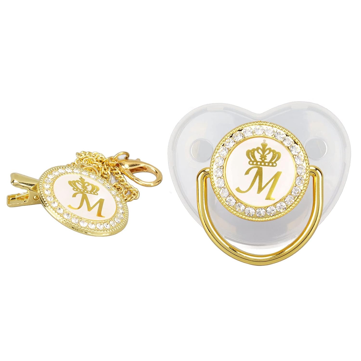 XD5-Pacifier Clips Baby Girl, 26 Letter Rhinestone Baby Pacifier with ...