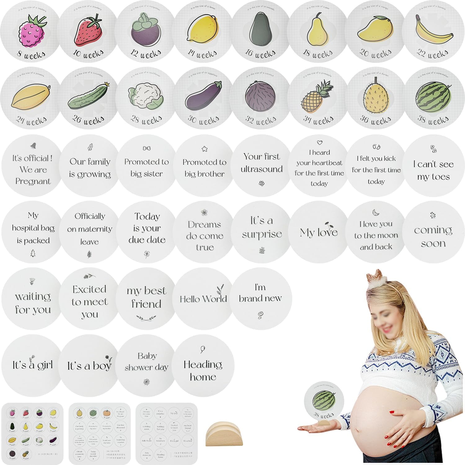 Neutral Baby Announcement Cards 19-Piece Pregnancy Milestone Sign Set ...