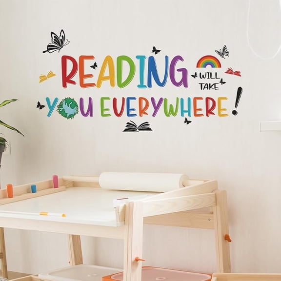 XD5-Reading Corner Wall Stickers, Reading Will Take You Everywhere Inspirational Quote Wall Decals, Inspirational Educational Quote Wall Decorations for Classroom Reading Room-5