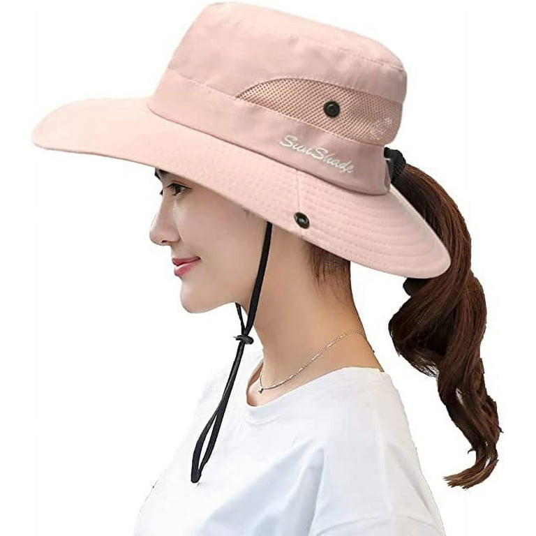 Womens UV Protection Wide Brim Sun Hats - Cooling Mesh Ponytail Hole Cap  Foldable Travel Outdoor Fishing Hat
