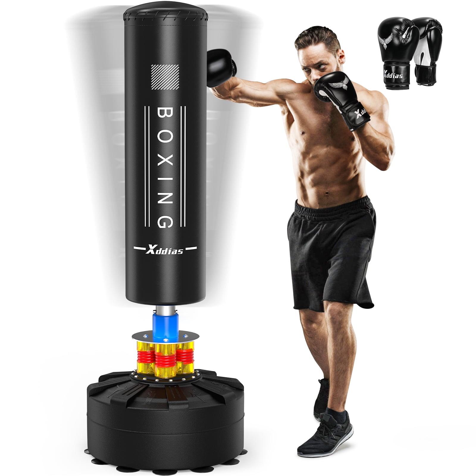 XDDIAS Freestanding Punching Bag 70''180lbs, with Boxing Gloves, Black