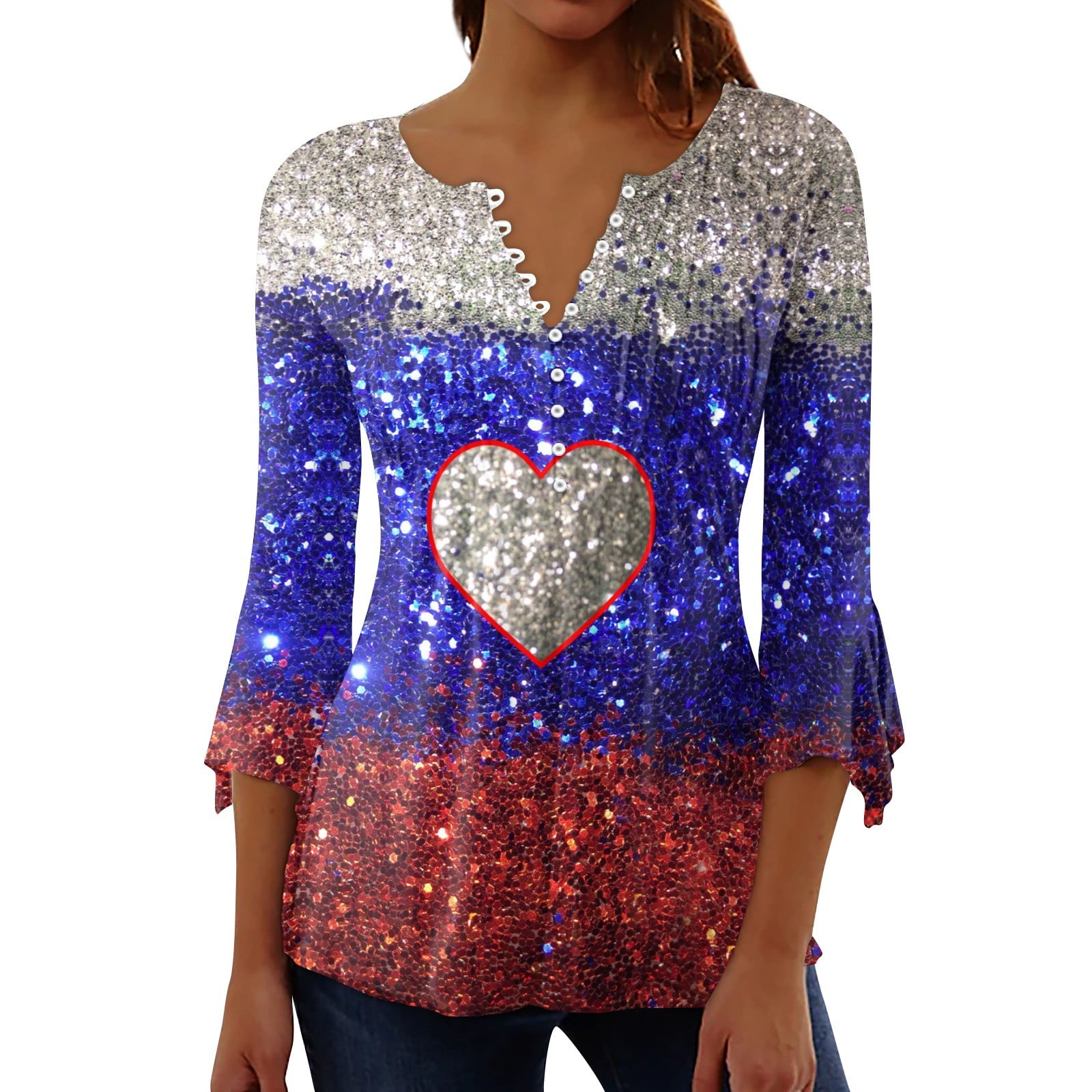 Women's USA Flag Shirt - Patriotic Fourth Of July T-Shirt With Firework Stars & Stripes Print