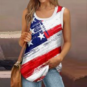 XDDLITP 4th of July Womens Summer Tops Crew Neck Flowy Plus Size Patriotic Tank Top for Women American Flag Print Sleeveless Tunic Shirts Loose Dressy Casual Tunic Shirts Dark Blue 2XL