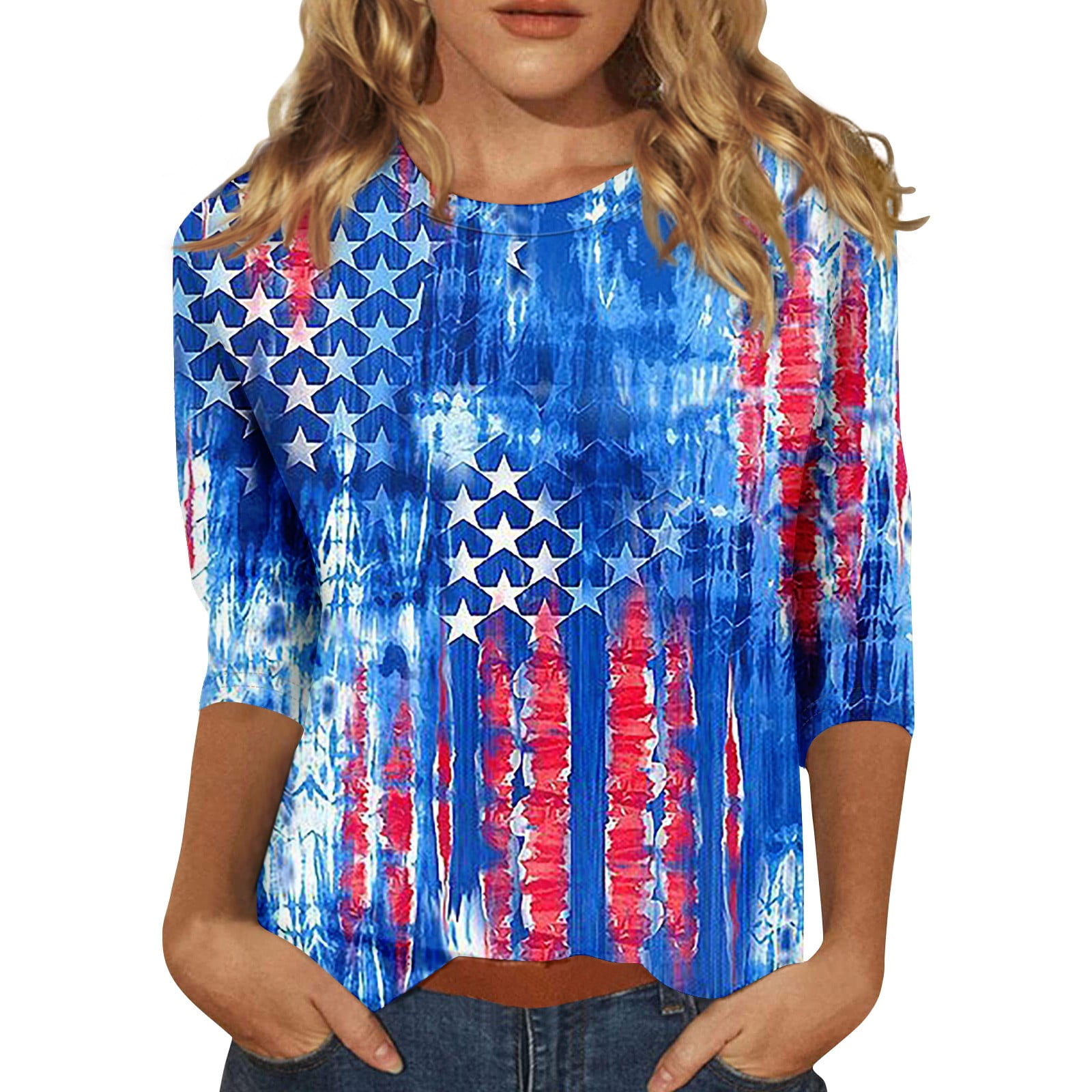 Xddlitp 4th Of July American Flag Stars Stripes Shirts For Women Usa Flag Tee Shirt Cute Graphic