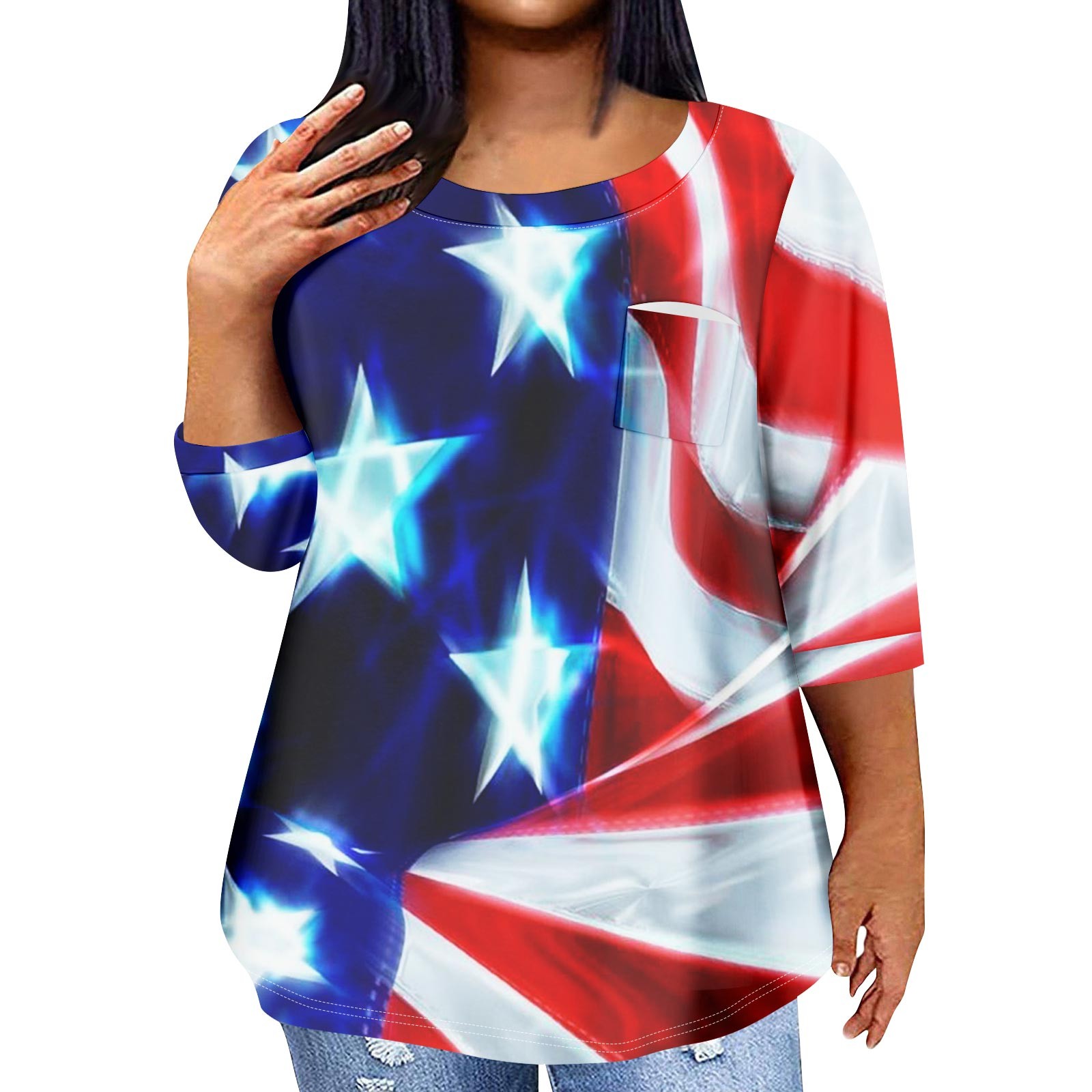 XDDLITP American Flag Plus Size Womens Tops 4x5x Trendy Crew Neck