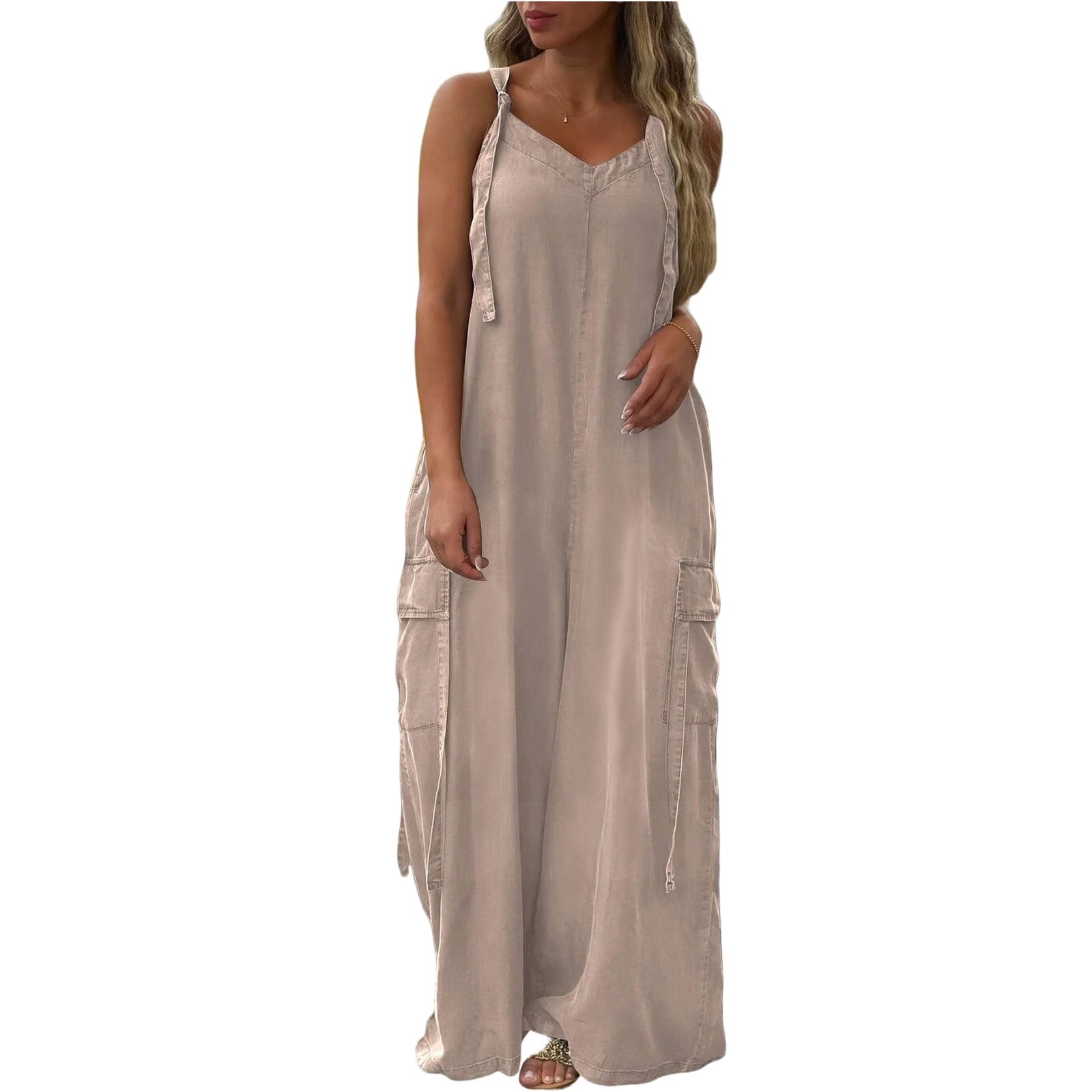 Utility-Style Jumpsuit with Button-Up Front and Wide-Leg Trousers - Brown