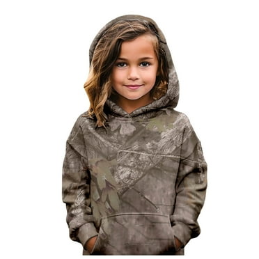 XDDLITP Camo Hoodies for Girls Kids Maple Leaf Printed Drop Shoulder Sweatshirt Oversized Long Sleeved Loose Fit Pullover with Pockets,Brown 110
