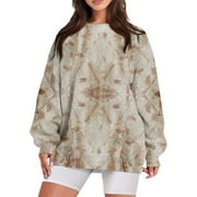 XDDLITP Camo Hoodies for Women Maple Leaf Printed Long Sleeve Sweatshirt Oversize Drop Shoulder Loose Fit Pullover with Pocket Khaki 3XL