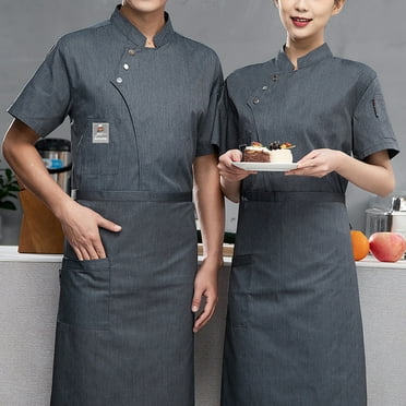 XDDLITP Chef Coat for Unisex Short Sleeve Stand Collar Chef Coat with Pocket Back Breathable Hidden Vent Chef Jacket Cook Restaurant Kitchen Food Service Chef Uniforms Shirts Top,Gray L