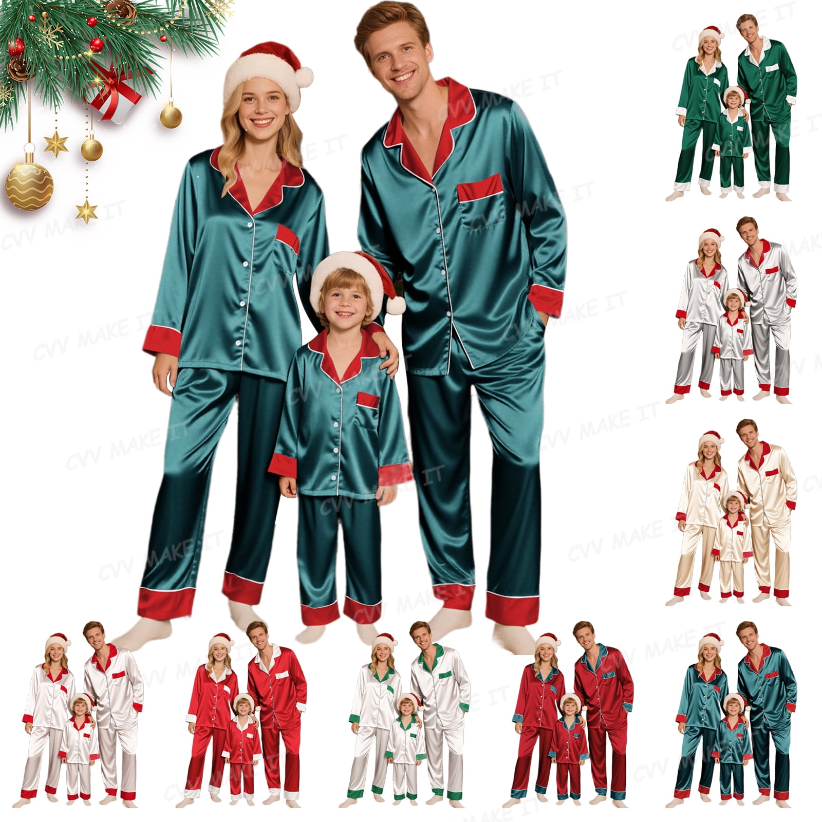 XDDLITP Christmas Pajamas Sets for Family 2026 Silk Satin Plus Size ...