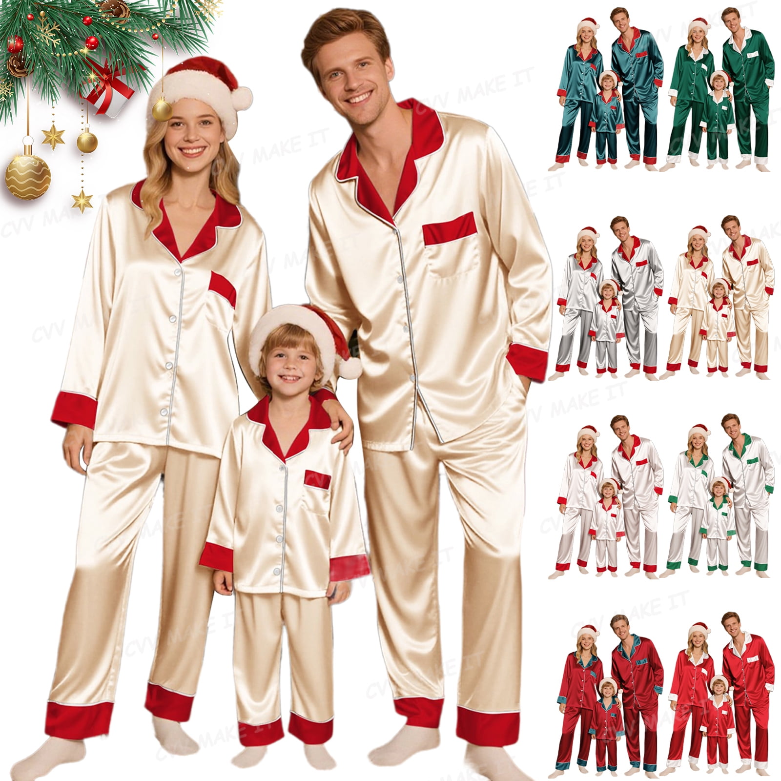 XDDLITP Christmas Pajamas Sets for Family 2026 Silk Satin Xmas Cozy ...