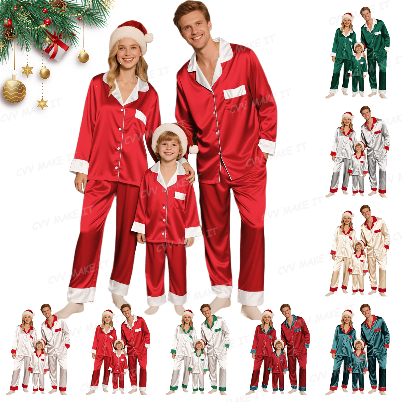 XDDLITP Christmas Pajamas Sets for Family 2026 Silk Satin Xmas Cozy ...