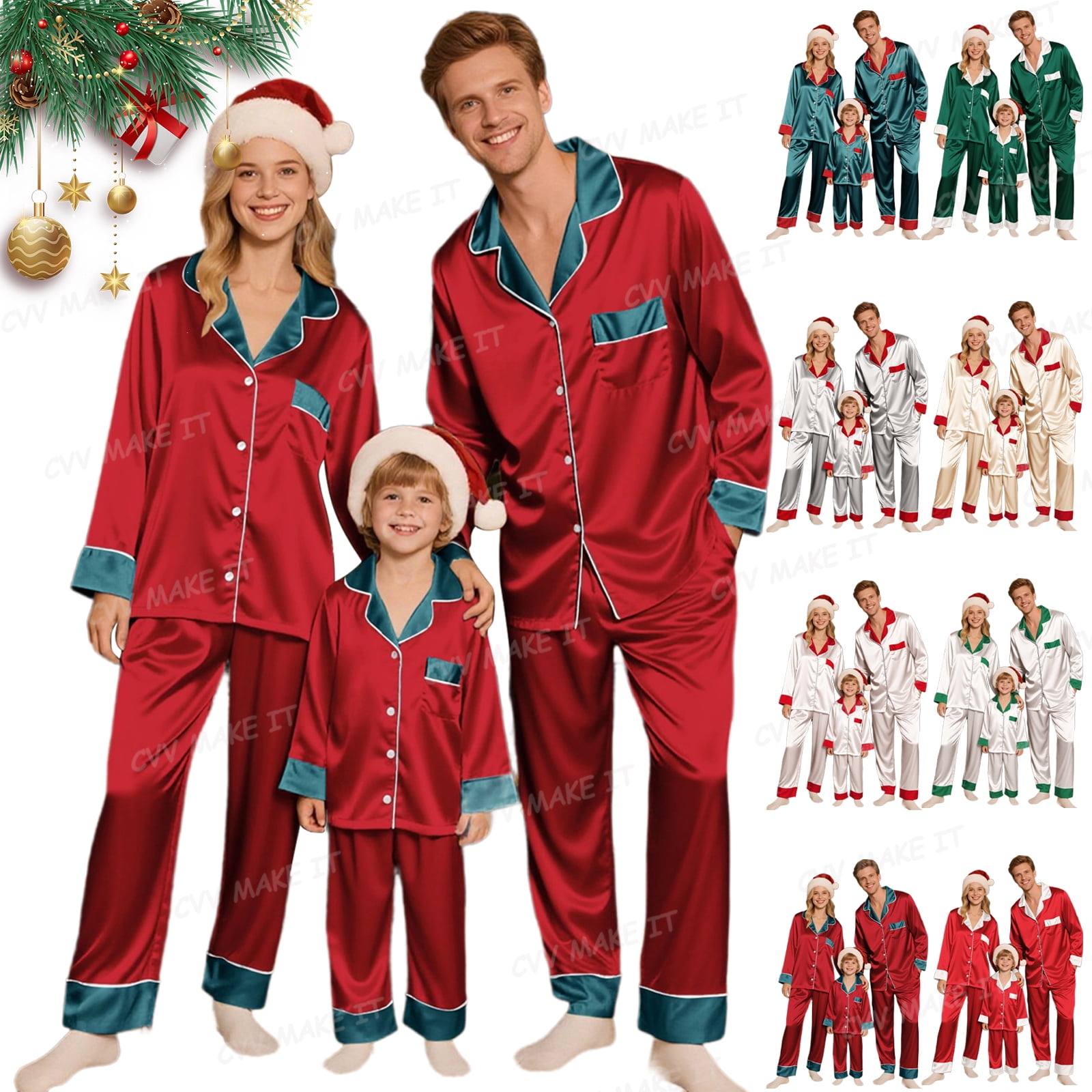 XDDLITP Family Christmas Pajamas Matching Sets 2026 Silk Satin Xmas ...