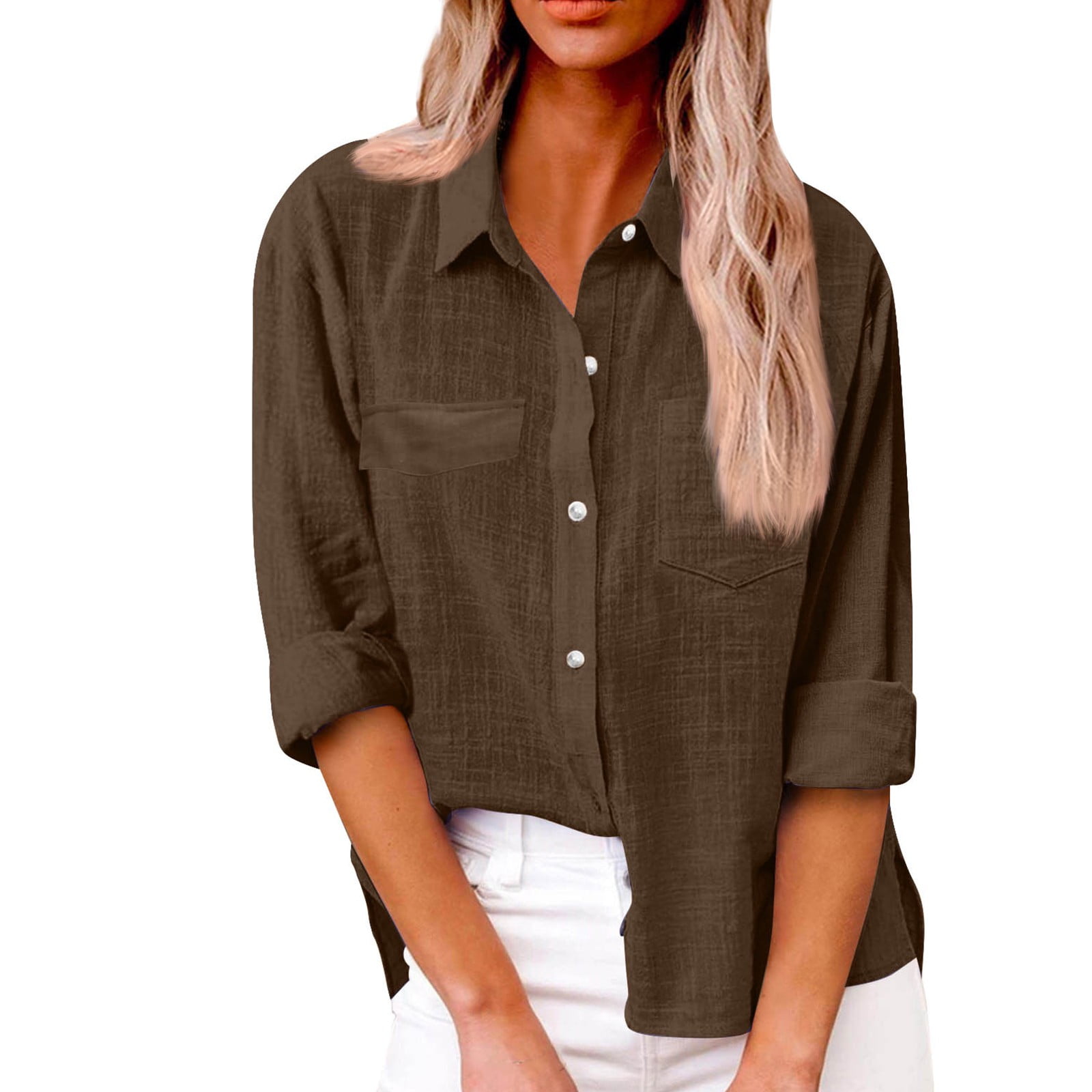 XDDLITP Gauze Shirts for Women Plus Size Long Sleeve Button Down