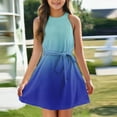 thumbnail image 1 of XDDLITP Girl's Halter Neck Summer Dress Tie Dye Gradient Sleeveless Dress for 4-14 Years Girls Halter Neck Sundress A-Line Swing Party Summer Dress Midi Belted,Blue 120(5-6Y), 1 of 4