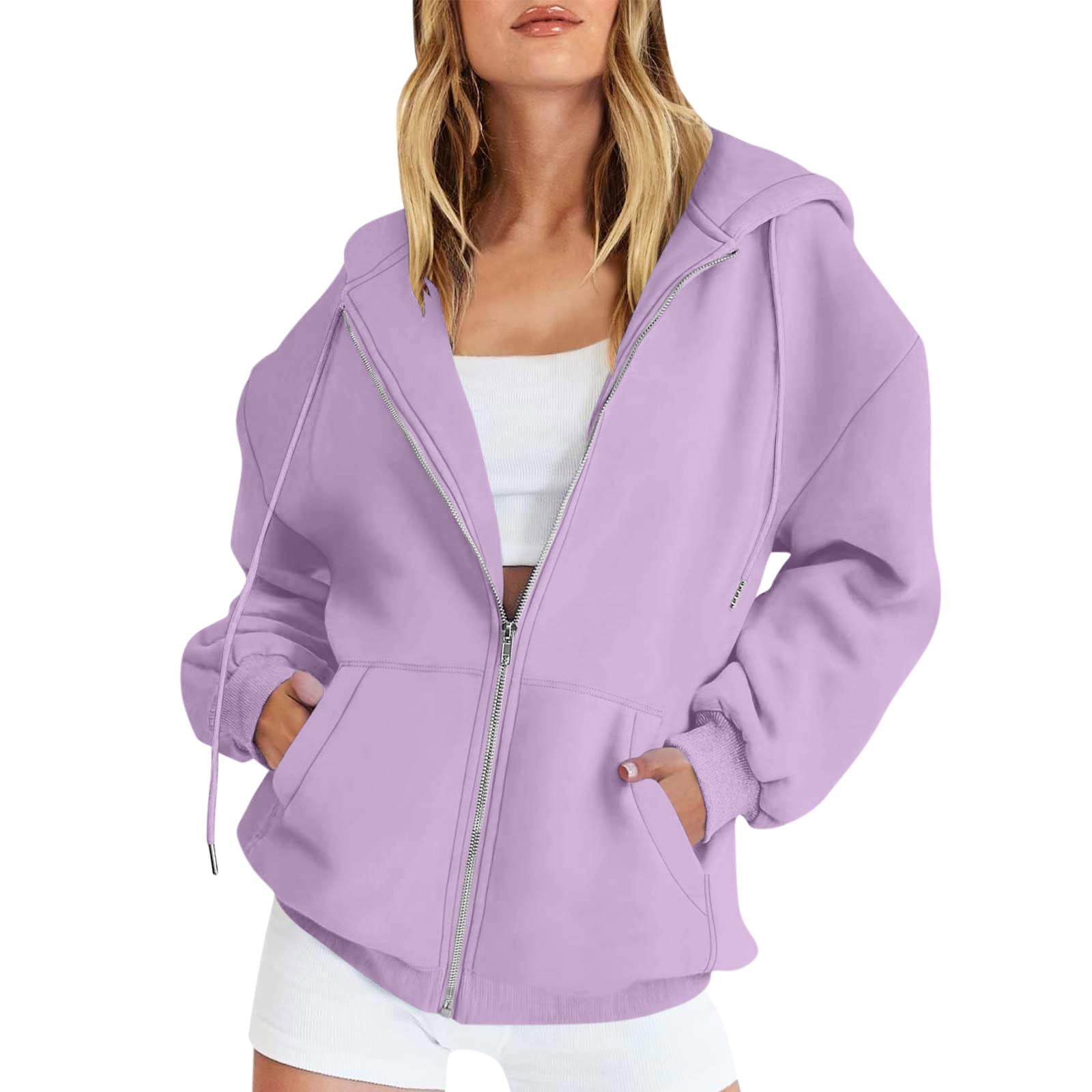 XDDLITP Zip Up Jacket for Women Drawstring Casual Full Zip
