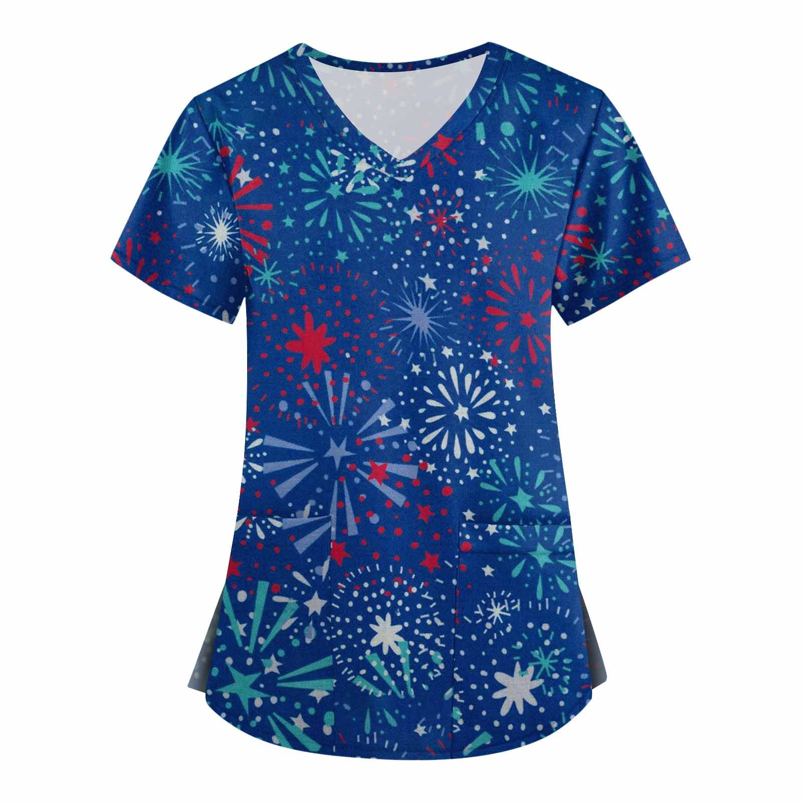 XDDLITP Independence Day American Flag Print Scrubs Tops for Women ...