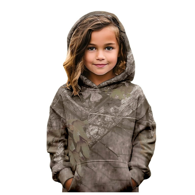 XDDLITP Kids' Camo Hoodies Maple Leaf Printed Long Sleeved