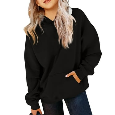XDDLITP Kids Hoodies Solid Color Long Sleeve Sweatshirts Crewneck Warm Pullover Kangaroo Pocket 2024 Winter Clothes,Black 130