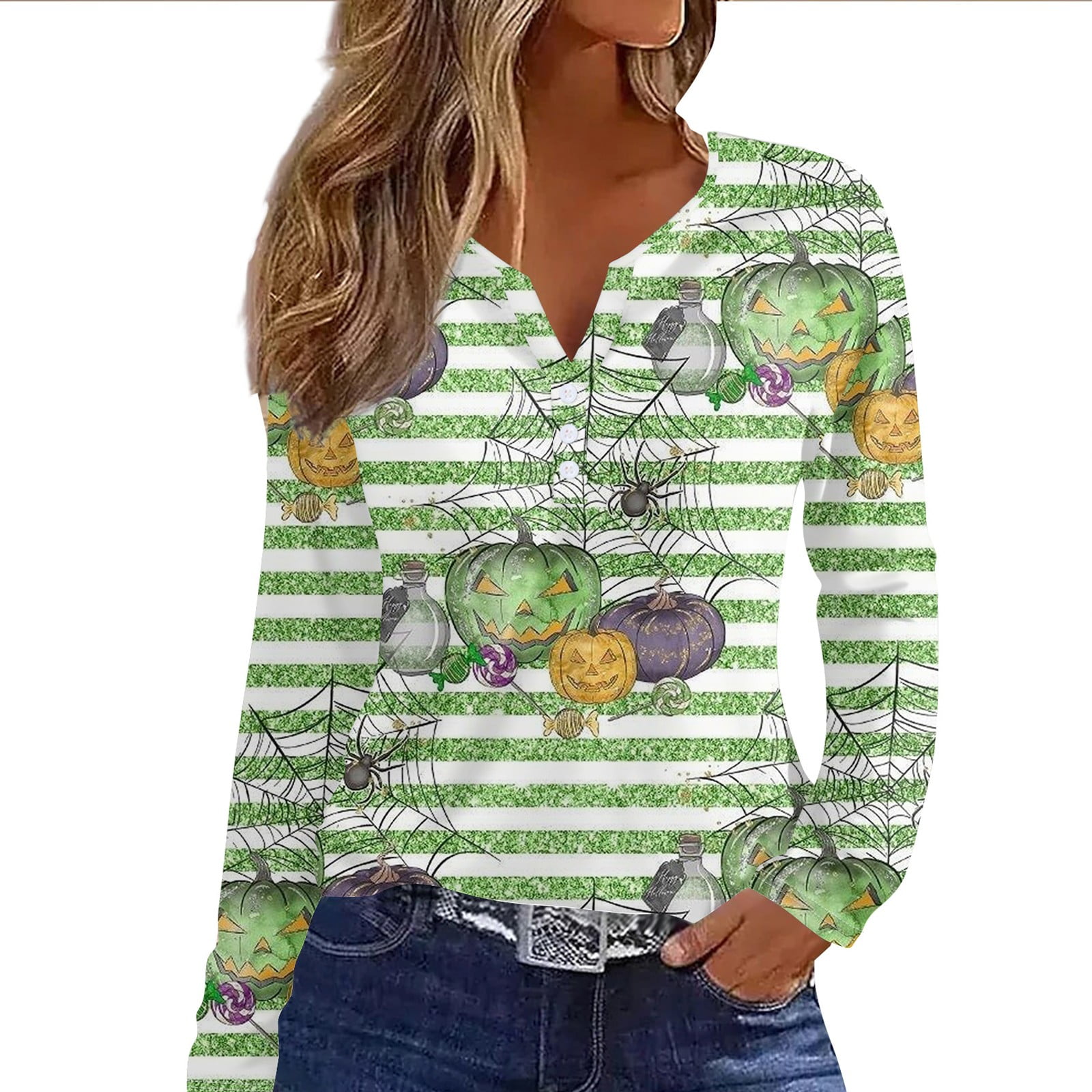 XDDLITP Long Sleeve Womens Halloween Shirts Plus Size Henley Fall T